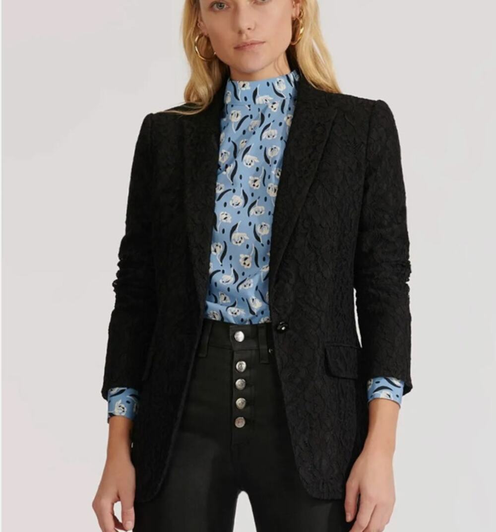 Veronica Beard Black Lace Blazer Long and Lean Ashburn Jacket sz 2 $795 Formal
